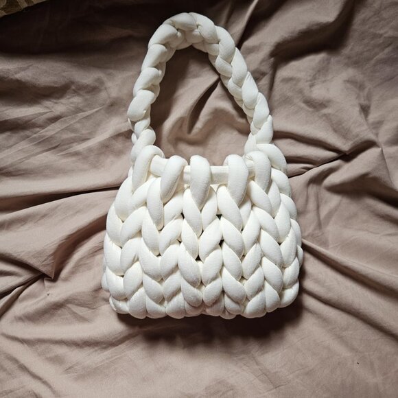 Neiman Marcus White Handmade Woven Knit Satchel Purse - Picture 1 of 4